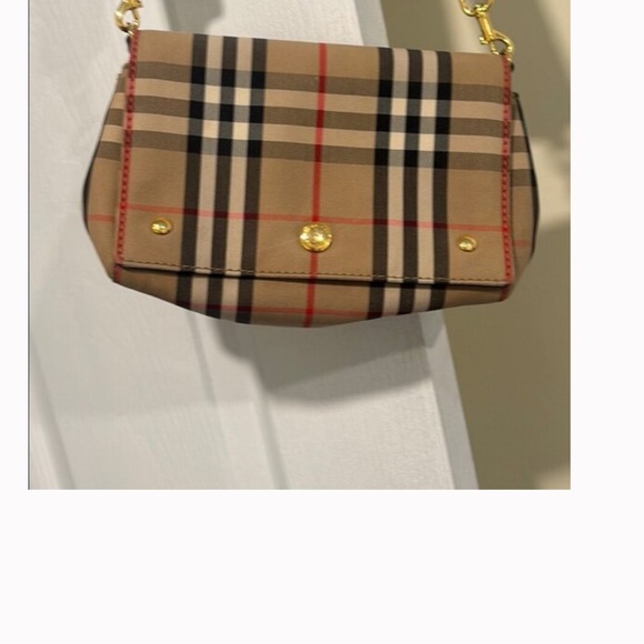 Burberry Hackberry Shoulder Bag Vintage Check Canvas Small Neutral - Picture 3 of 6